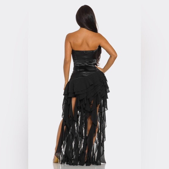 Elegant Black Strapless Evening Dress - Picture 5 of 8